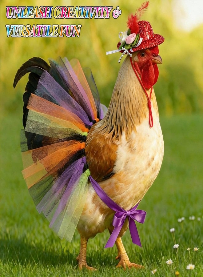Shinylin 12 Pieces Chicken Tutus for Hens and Chicken Clothes Hats Skirt Princess Dress Hen Decoration Clothing for Chickens Colorful Feather Skirt Tutu Dress Outfit for Hen - Image 4